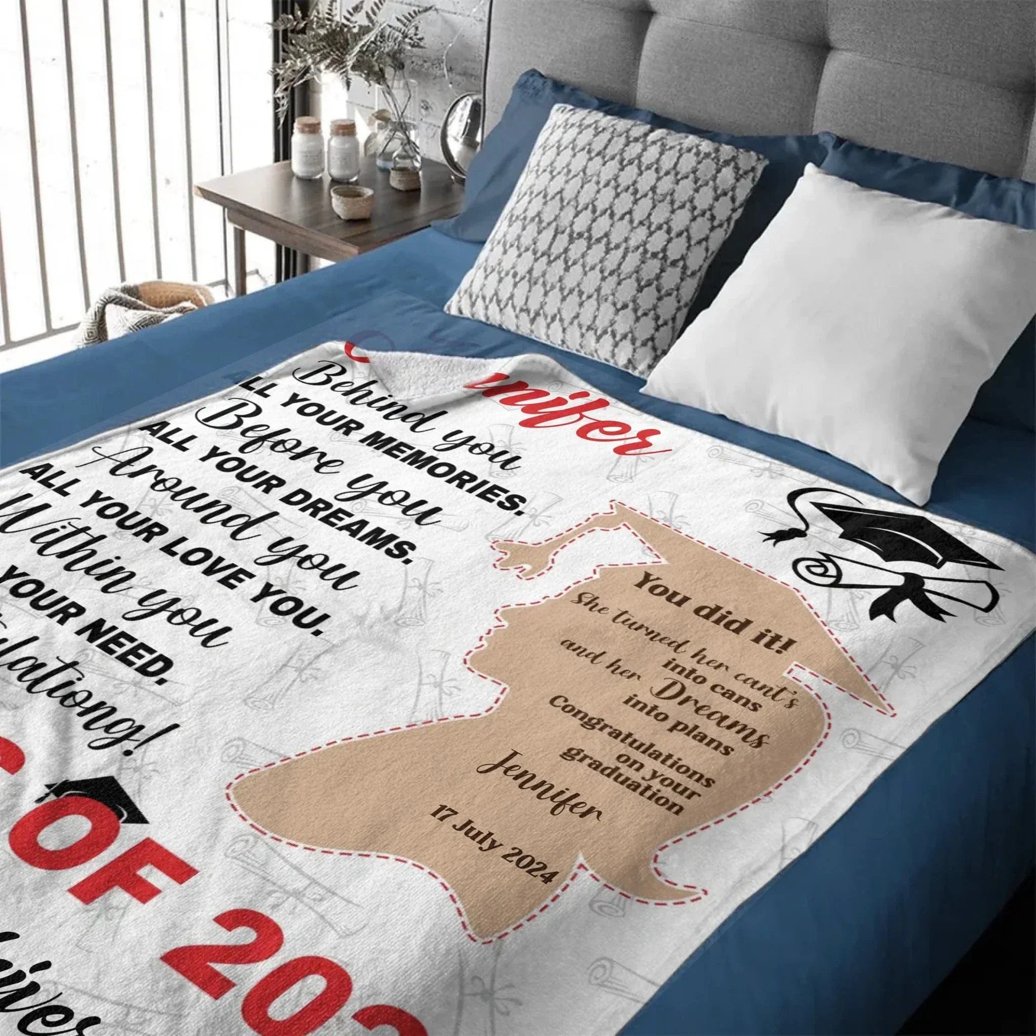 You Did It Girl Brown Silhouette Graduation Blanket - Gift for Daughter - Personalized Blanket - Joliny