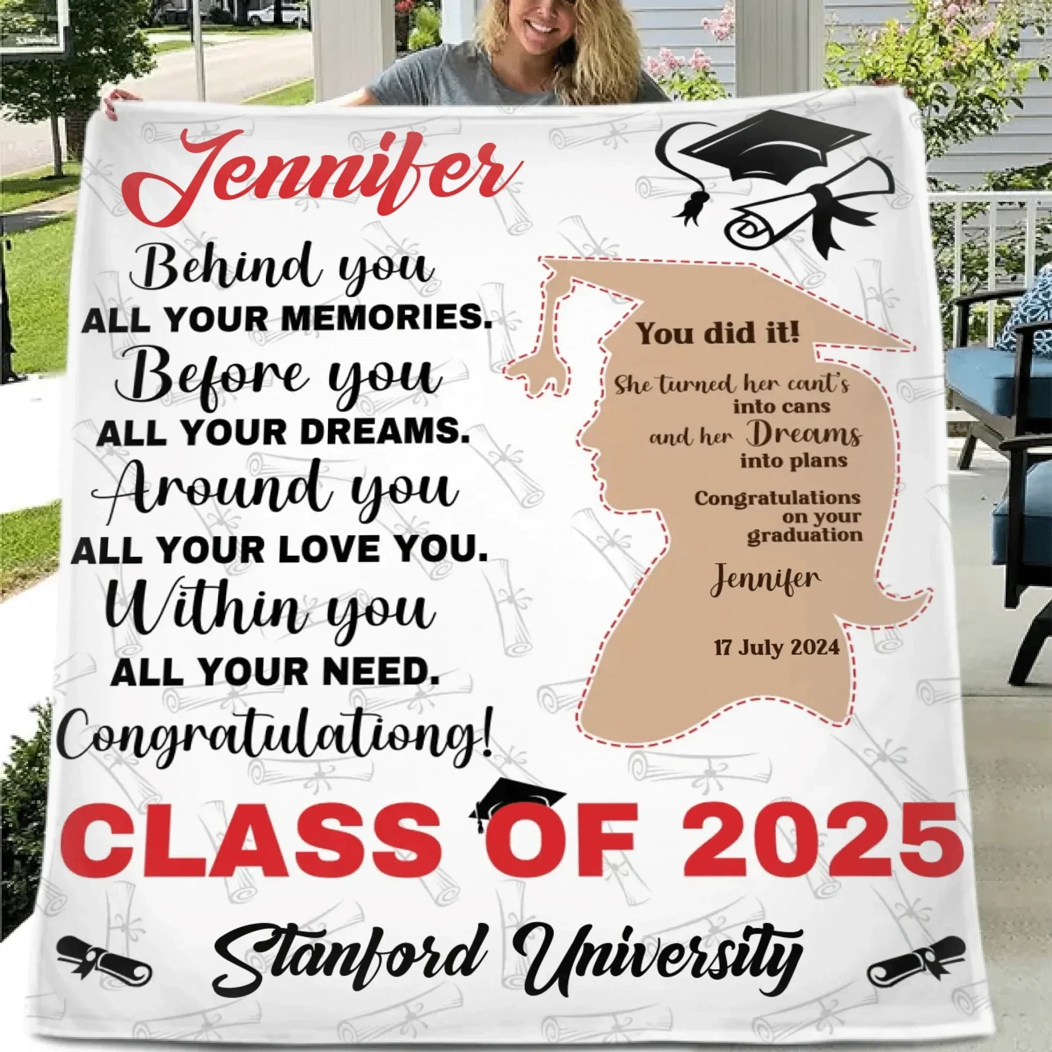 You Did It Girl Brown Silhouette Graduation Blanket - Gift for Daughter - Personalized Blanket - Joliny