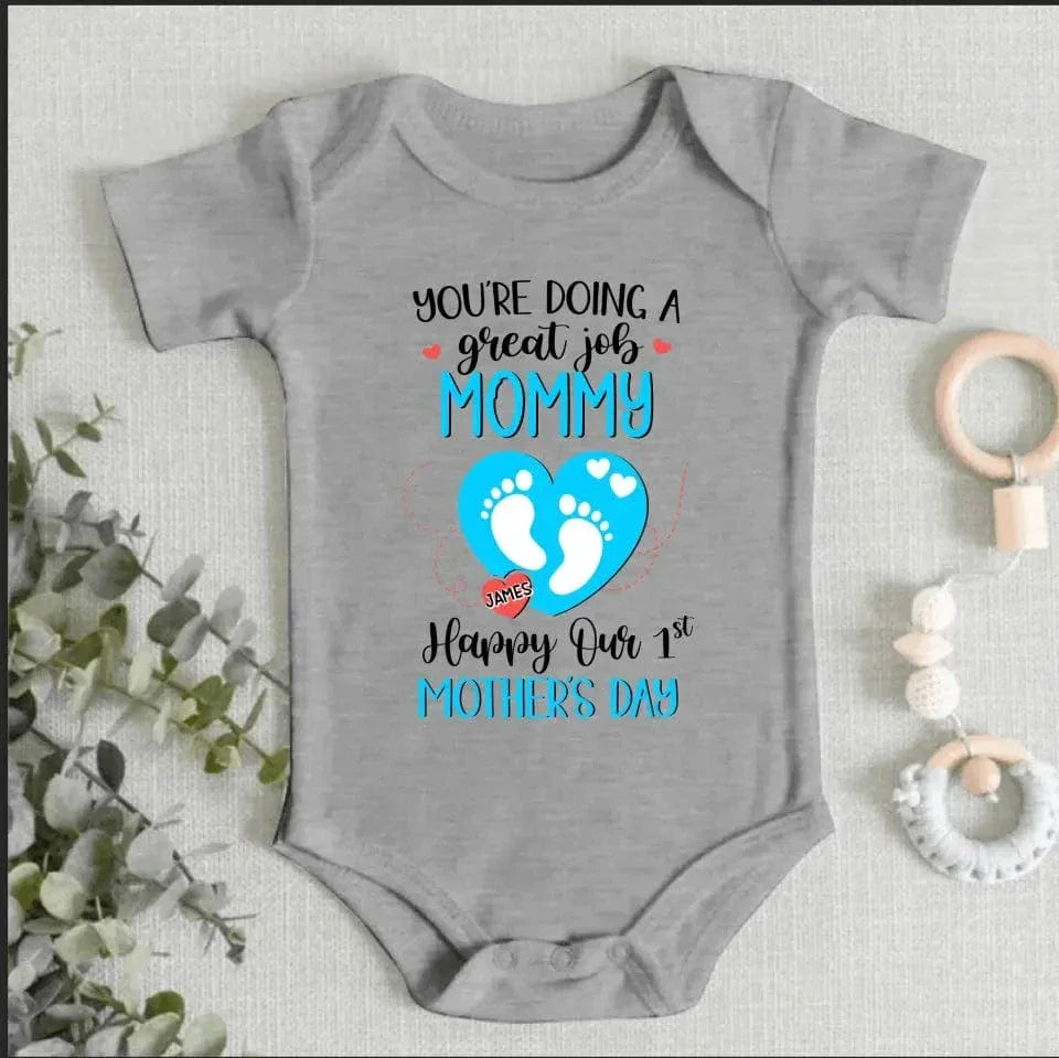 You're Doing Great Job Mommy - Family Personalized Custom Baby Onesie - Mother's Day, Baby Shower Gift, Gift For First Mom - Joliny