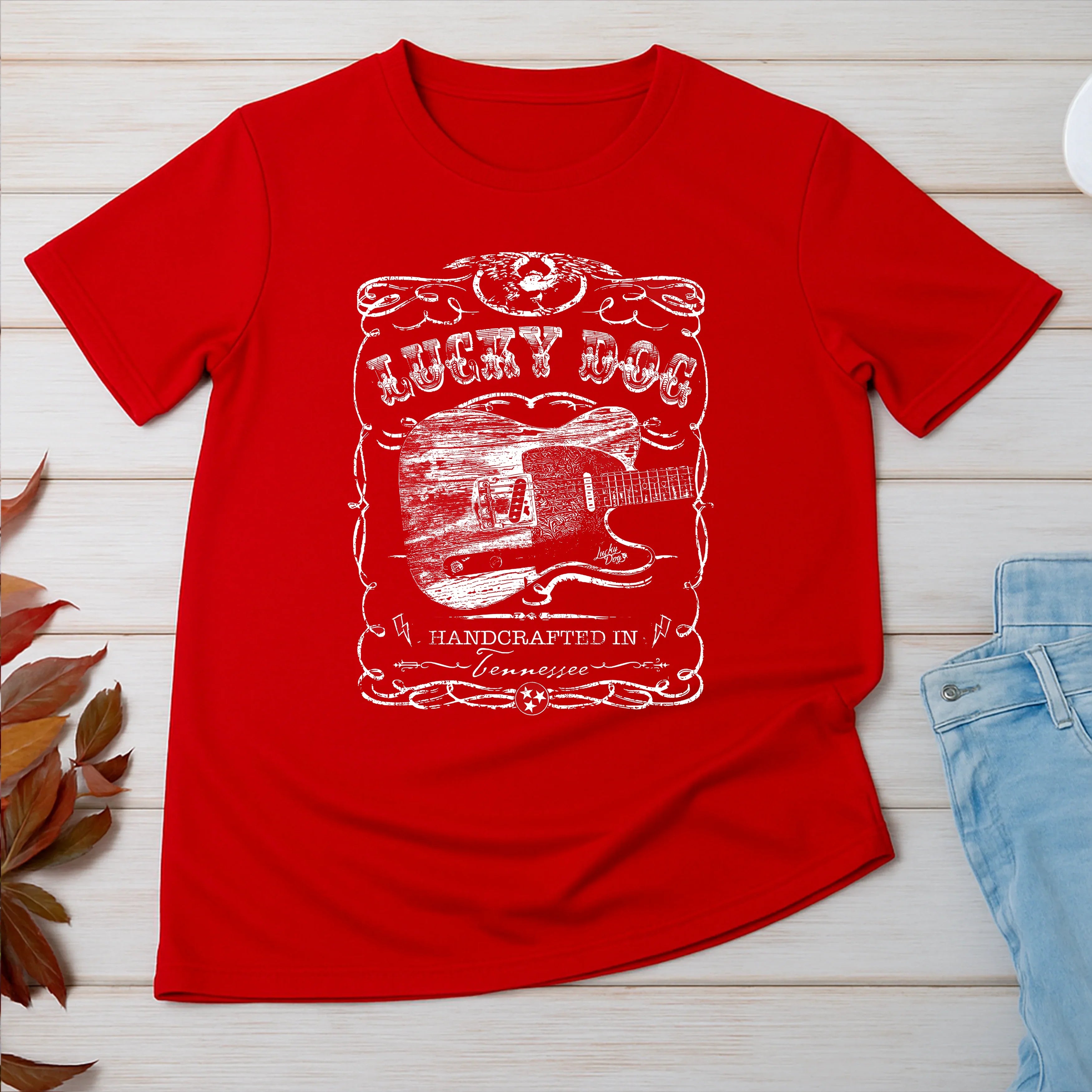 Lucky Dog Custom Guitar Eagle Label Black T-Shirt