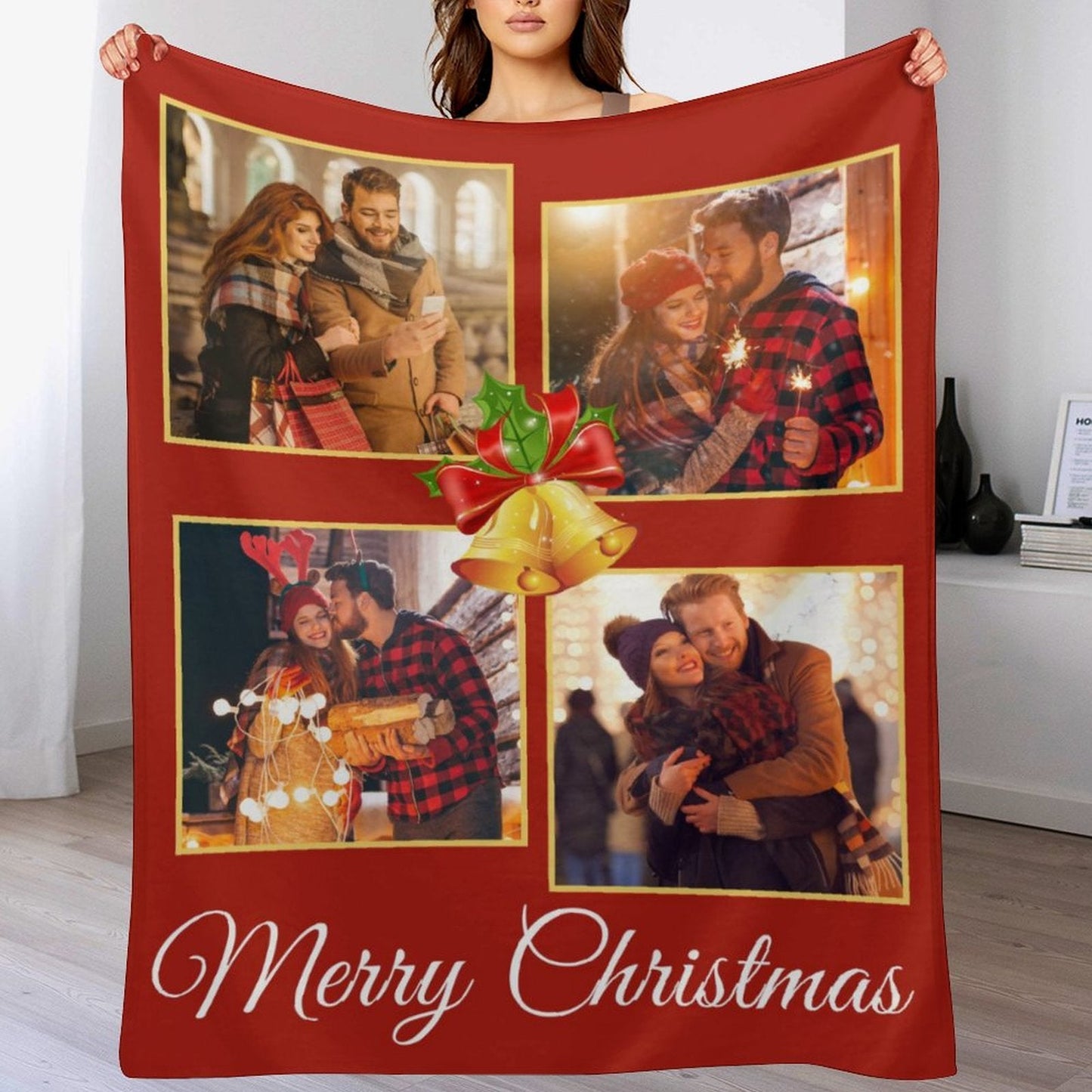 Custom Photo Merry Christmas Blanket For Family