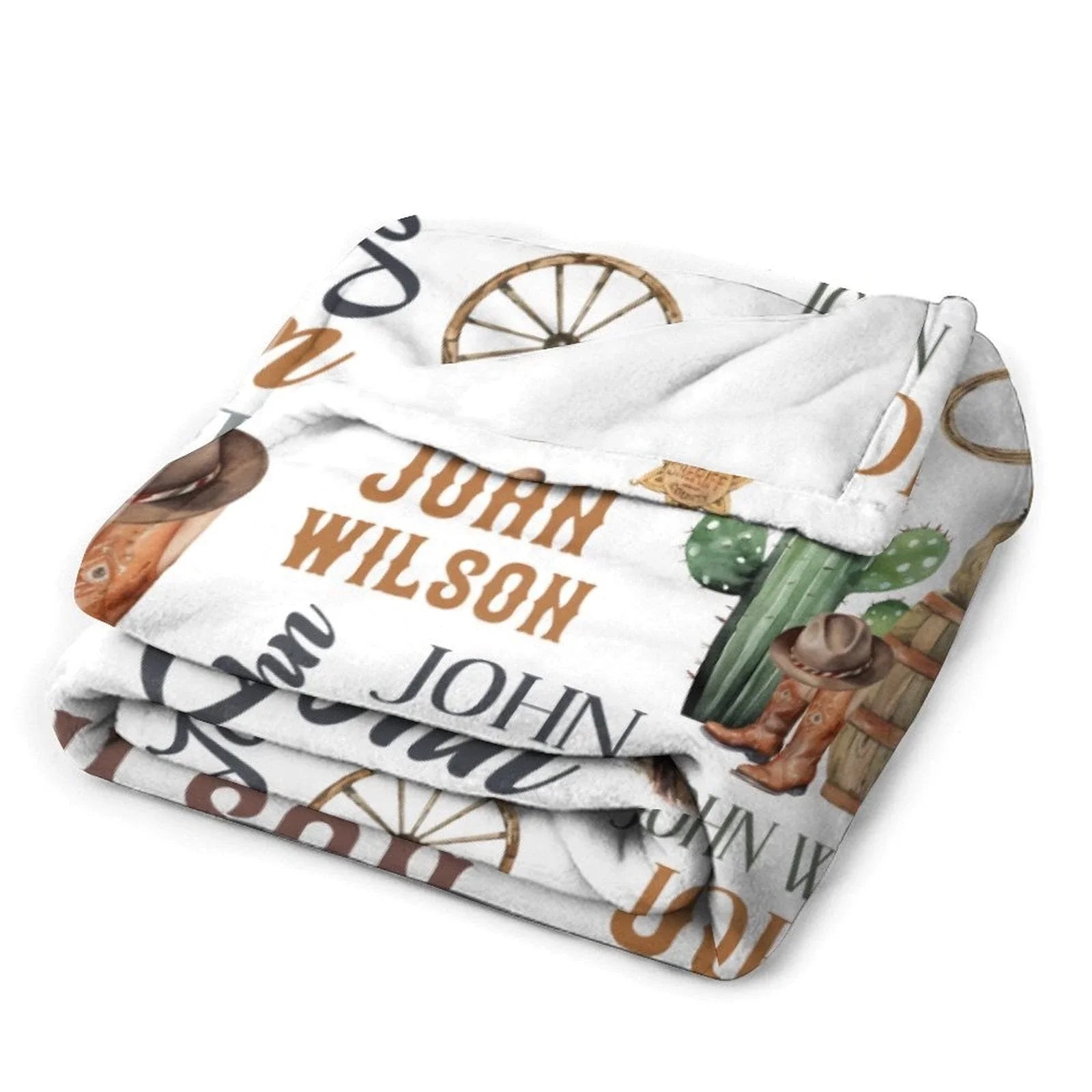 Custom Western Name Baby Blanket, Personalized Cowboy Cactus Baby Blanket - Joliny
