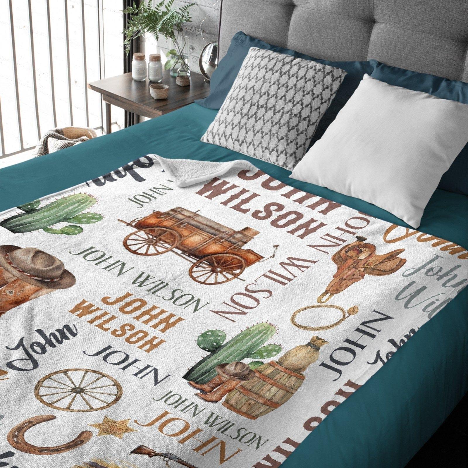 Custom Western Name Baby Blanket, Personalized Cowboy Cactus Baby Blanket - Joliny