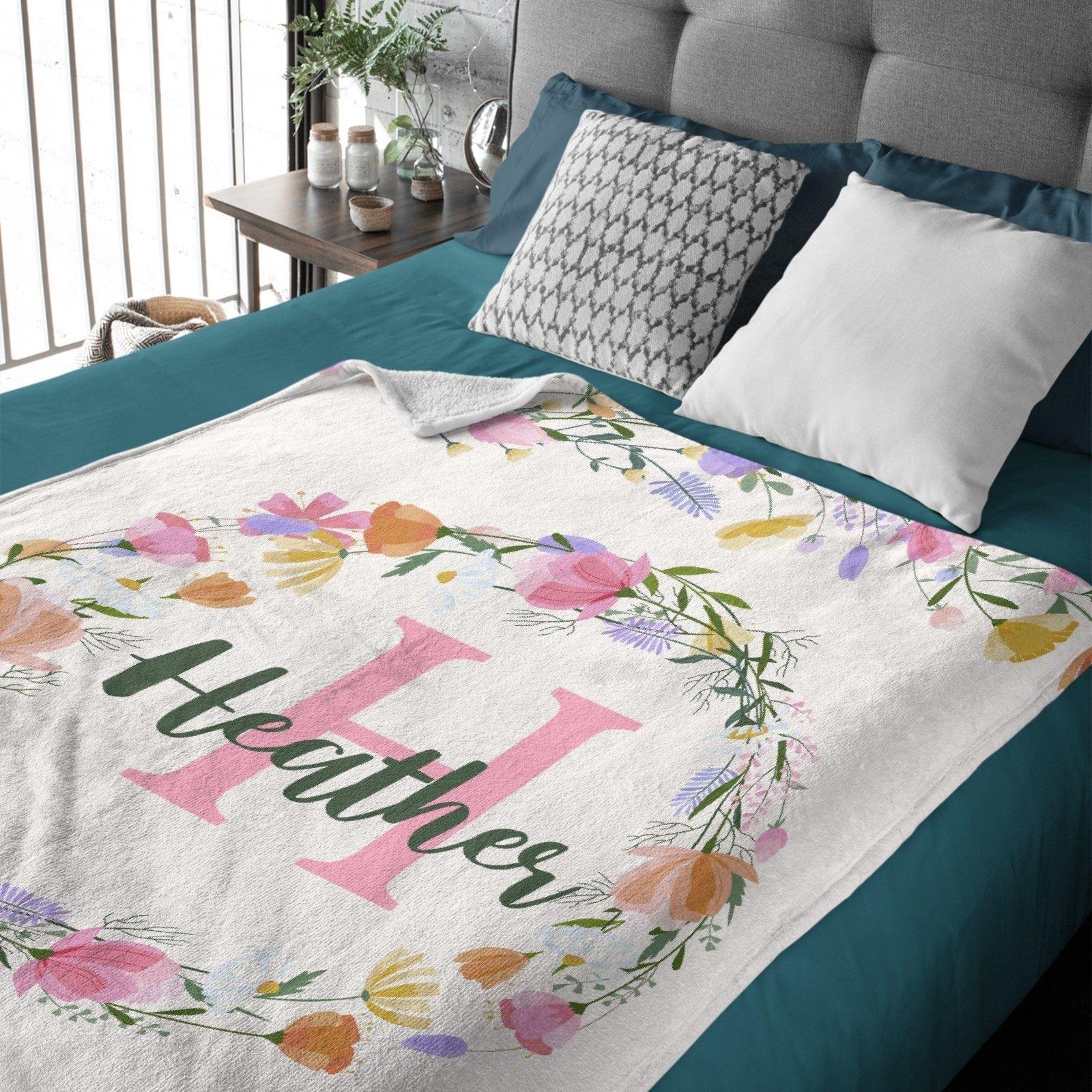 Personalized Baby Blanket for Girls With Name, Pink Floral Blanket - Joliny