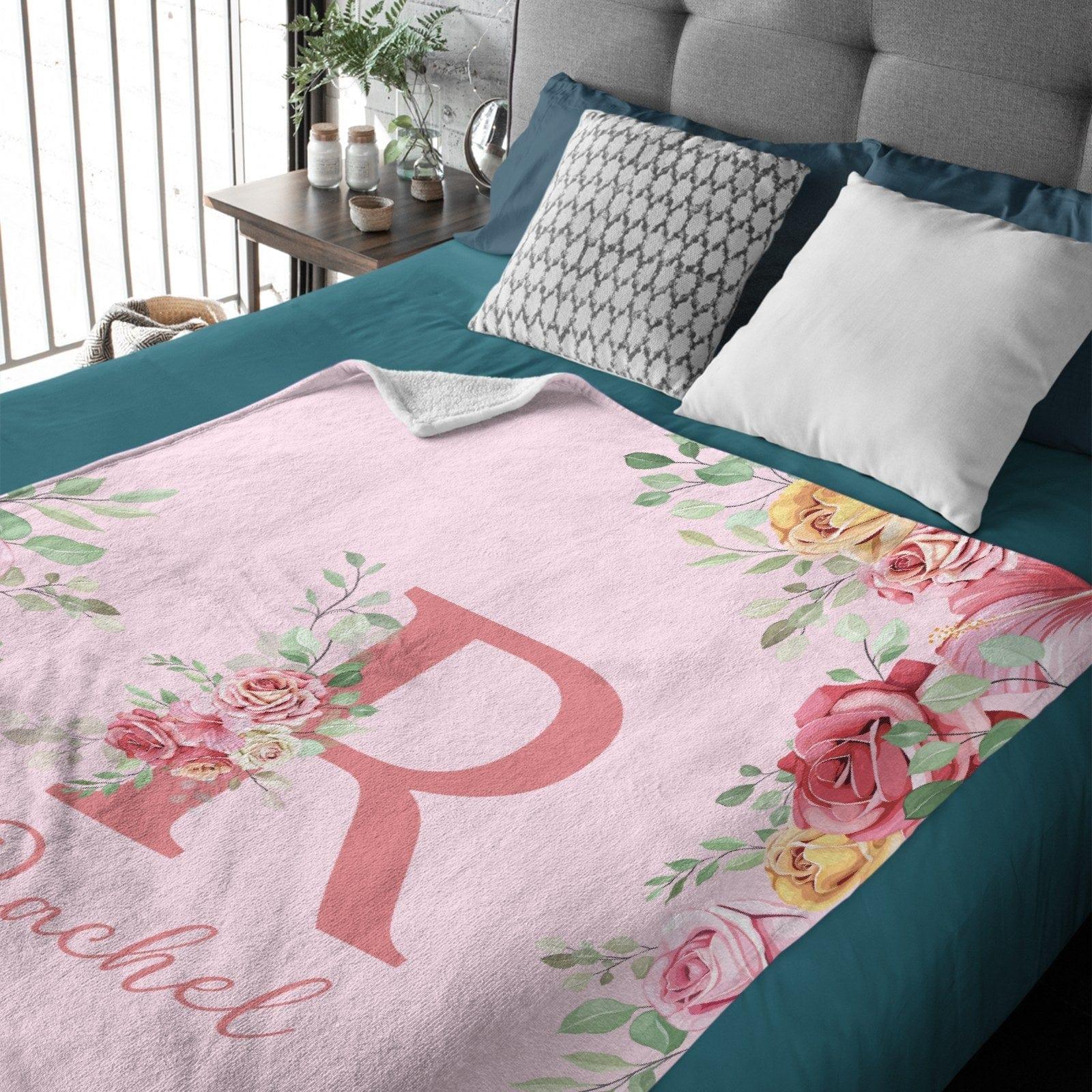 Personalized Baby Blanket for Girls With Name, Red Rose Floral Blanket - Joliny