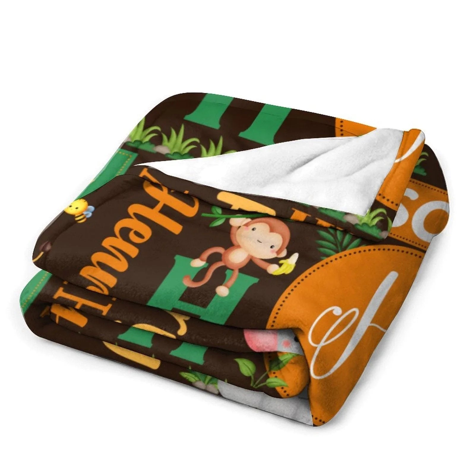 Personalized Baby Blanket with Name, Brown Grass Jungle Animal Baby Blanket - Joliny