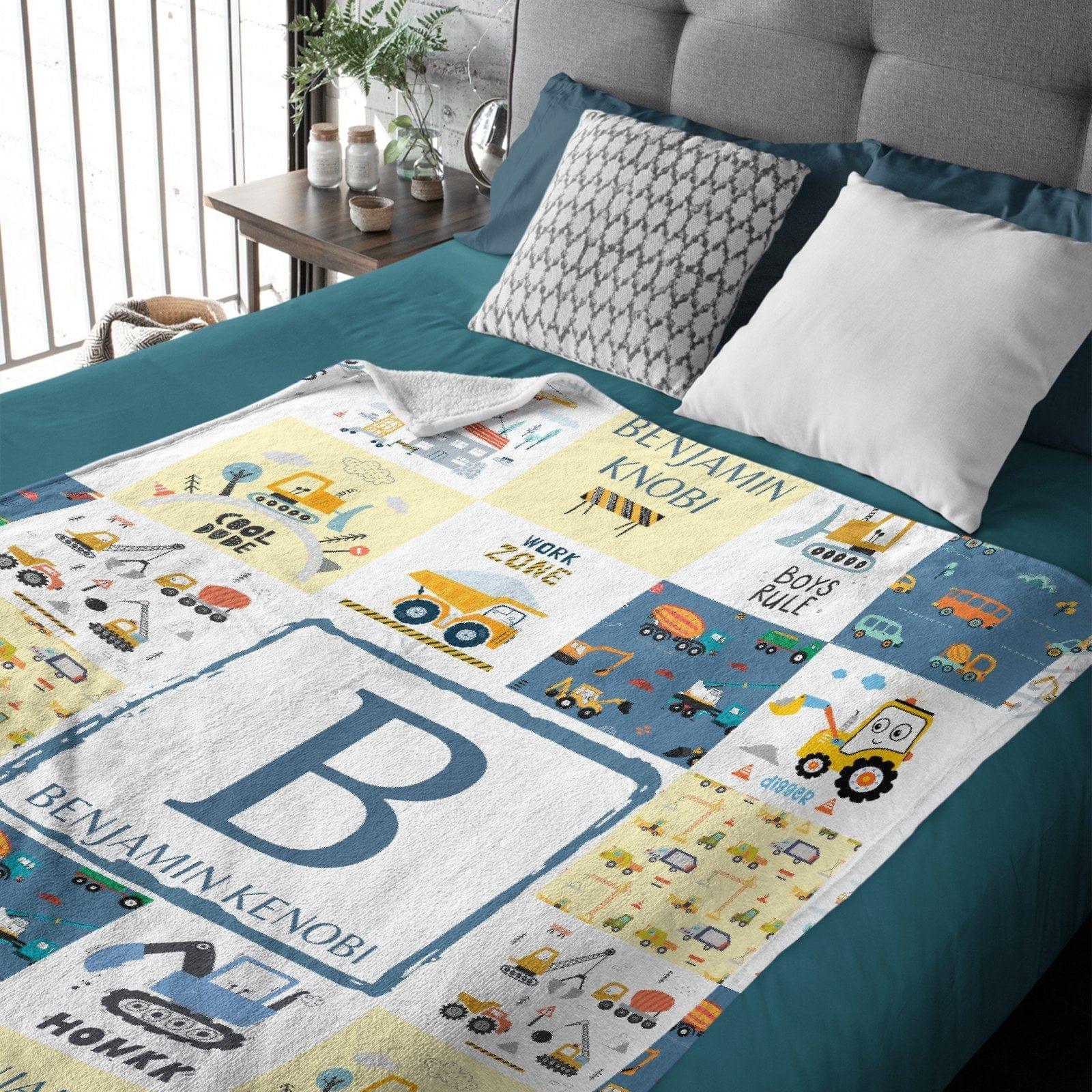 Personalized Baby Blankets for Boys With Name - Cartoon Car Newborn Nursery Gift - Joliny