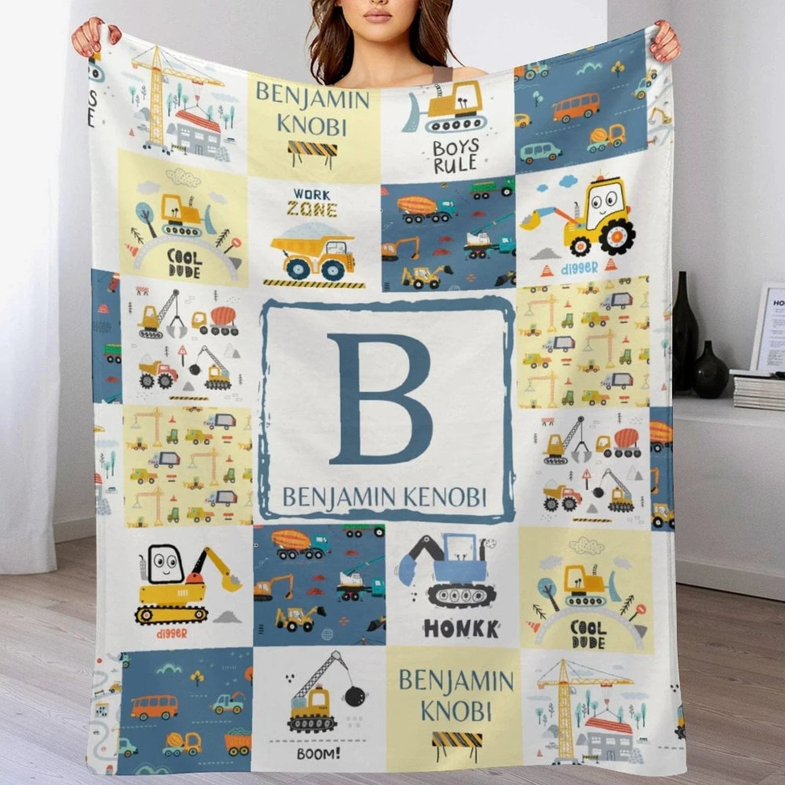 Personalized Baby Blankets for Boys With Name - Cartoon Car Newborn Nursery Gift - Joliny