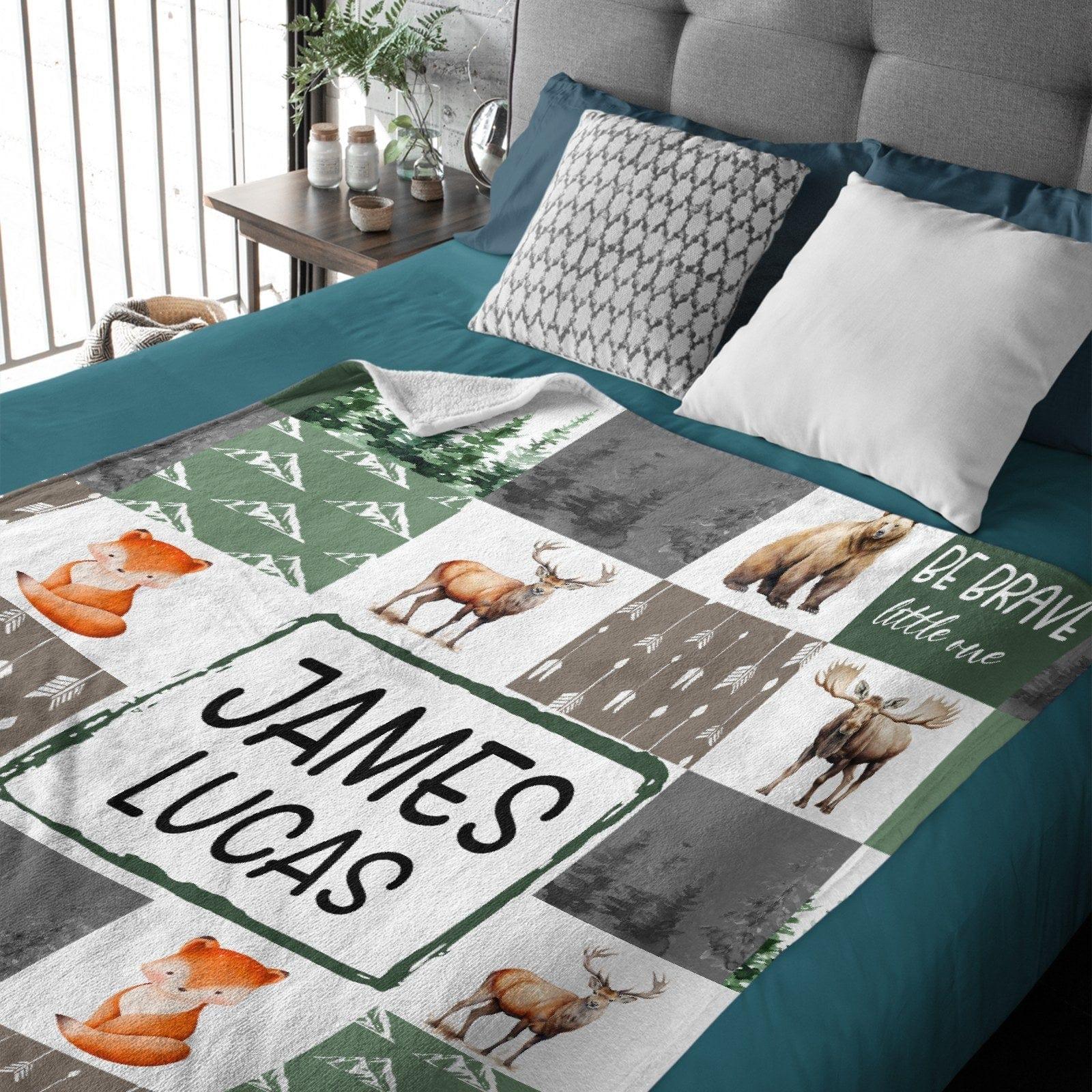Personalized Baby Blankets With Name - Be Brave Little One, Small Animal Forest Blanket - Joliny