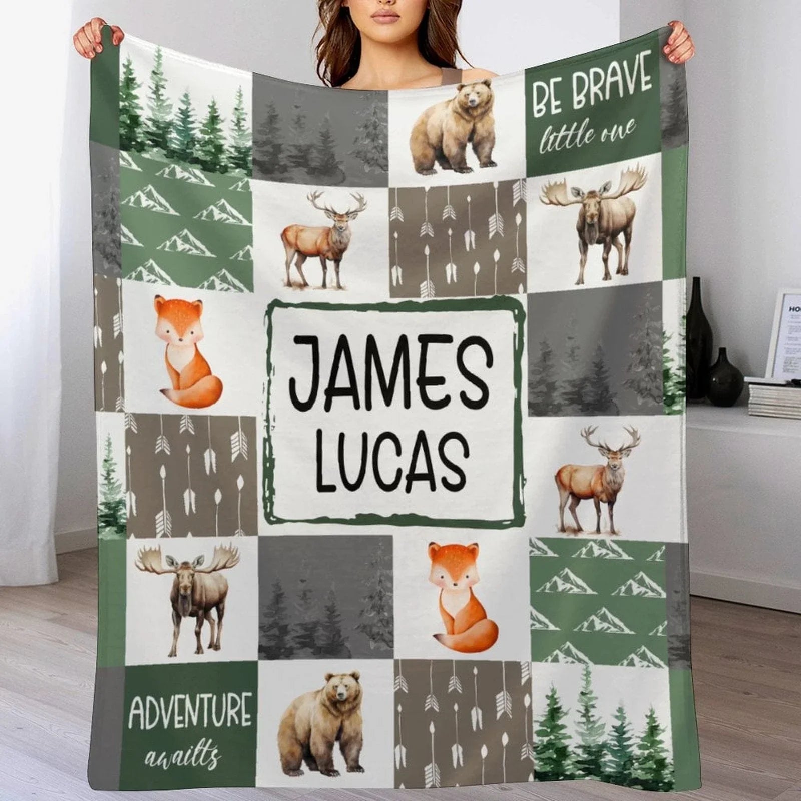 Personalized Baby Blankets With Name - Be Brave Little One, Small Animal Forest Blanket - Joliny