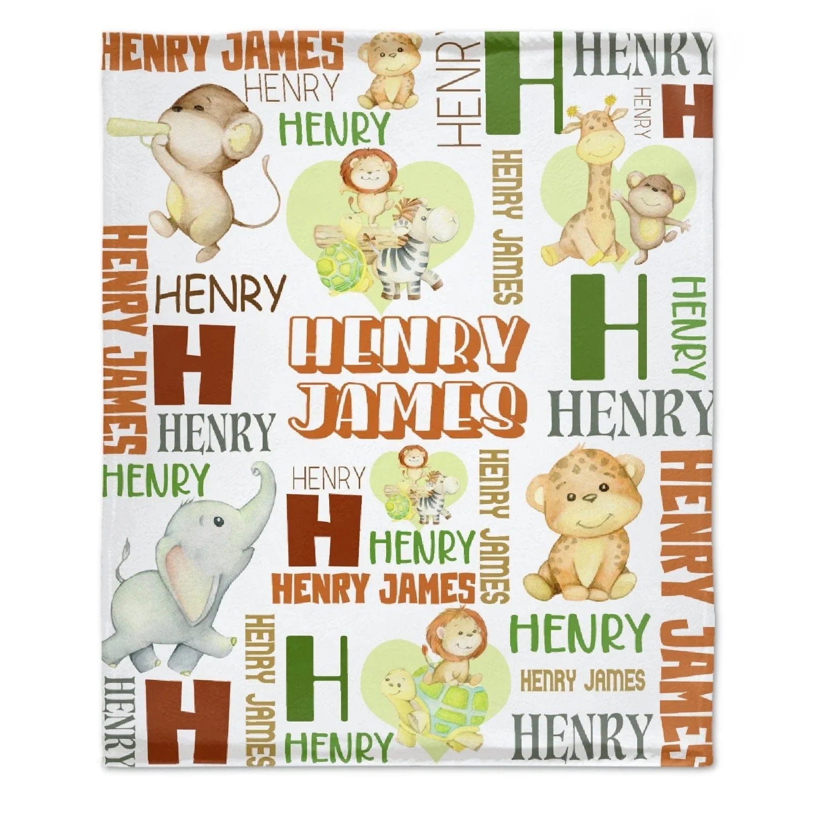 Personalized Baby Blankets With Name, Custom Animal - Gift Baby, Cute Monkey, Turtle, Lion And Elephant Jungle Blanket - Joliny