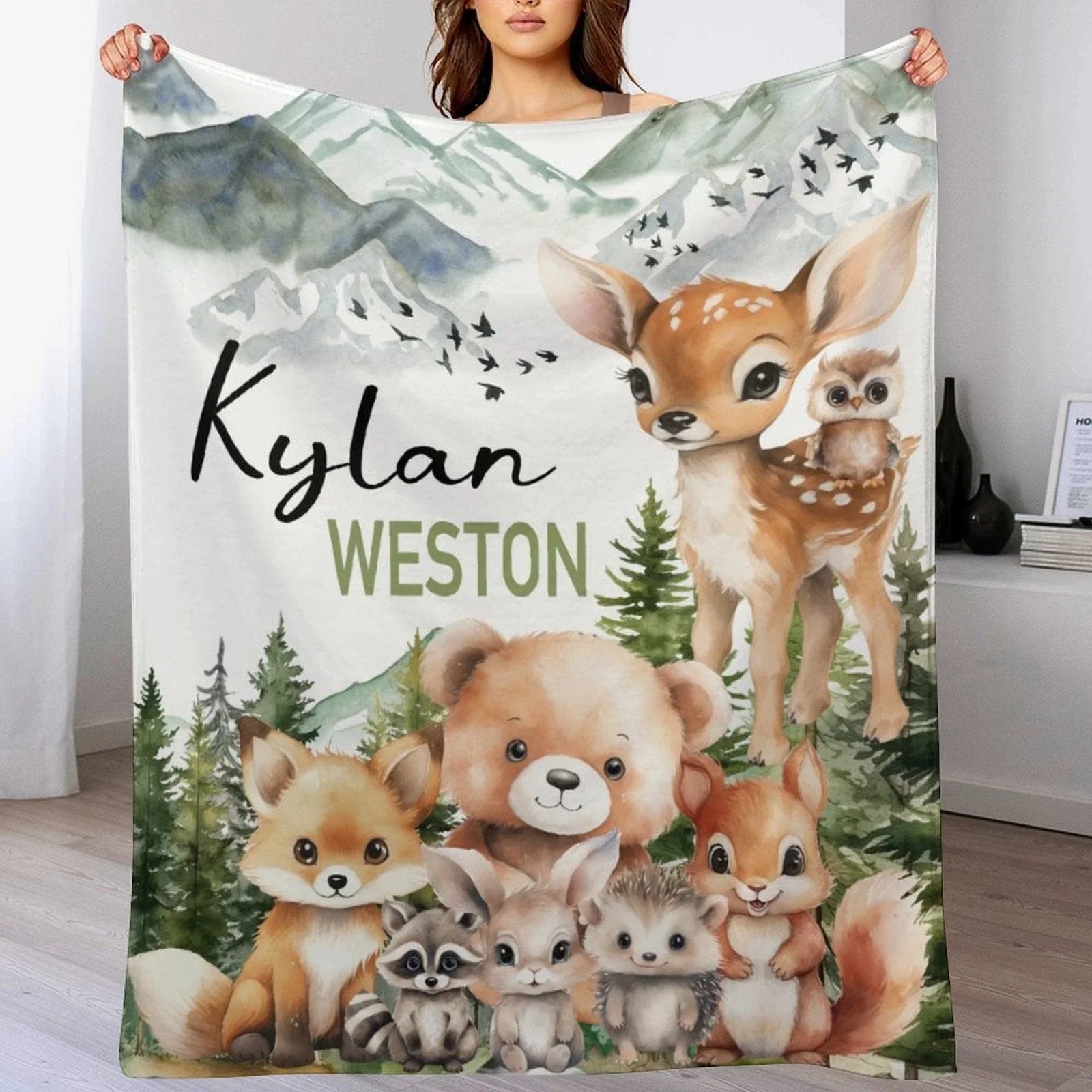 Personalized Baby Blankets With Name, Woodland Animal Photo Blanket - Joliny