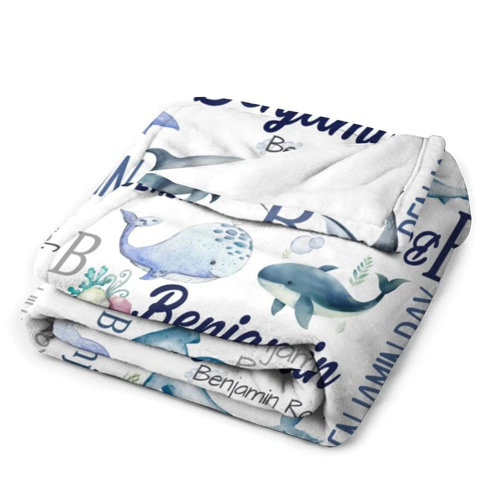 Personalized Ocean Animals Baby Blanket - Personalized Whale Name Blanket - Whales Baby Blanket - Joliny