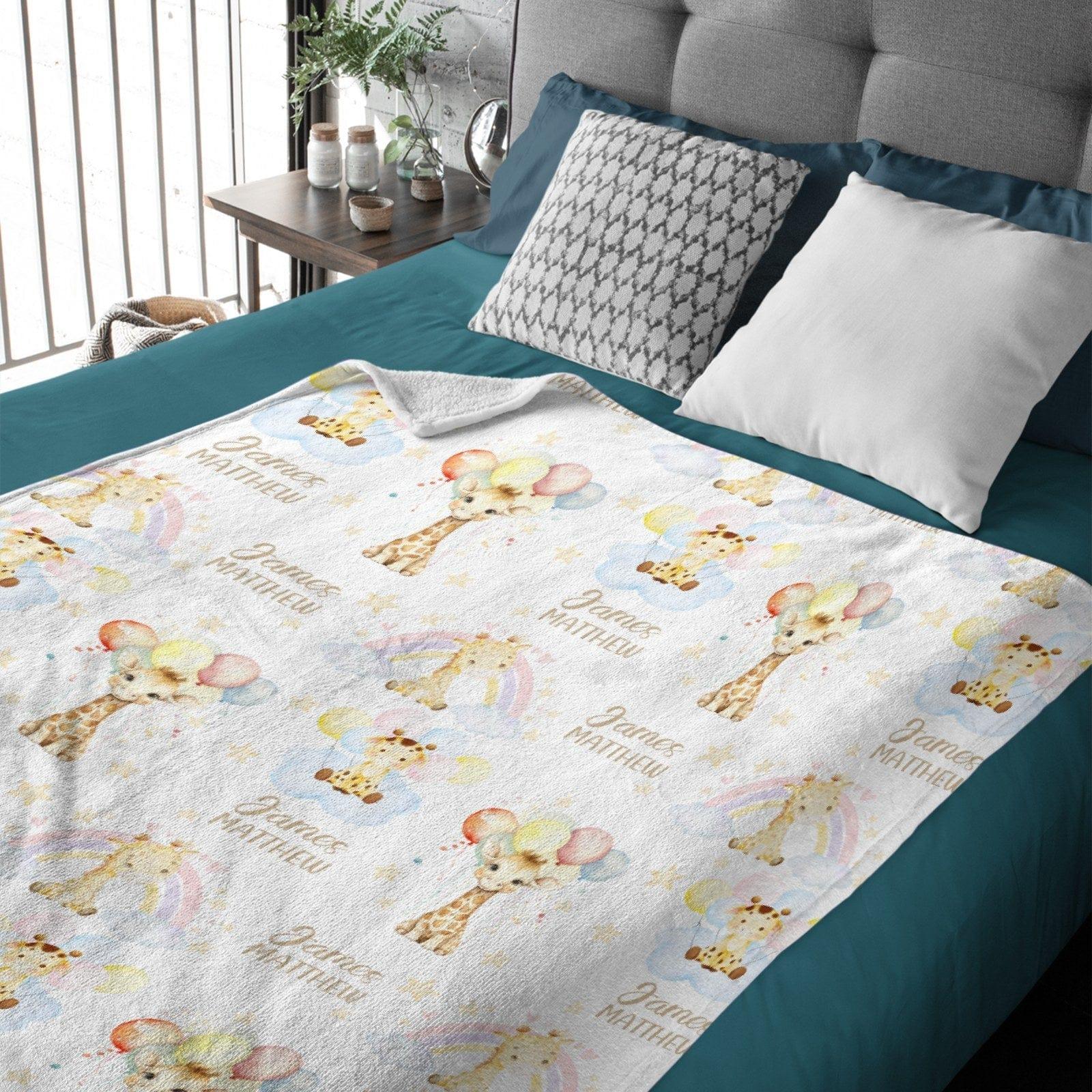 Personalized Rainbow Baby Giraffe Boy Girl Soft Name Blanket - Joliny