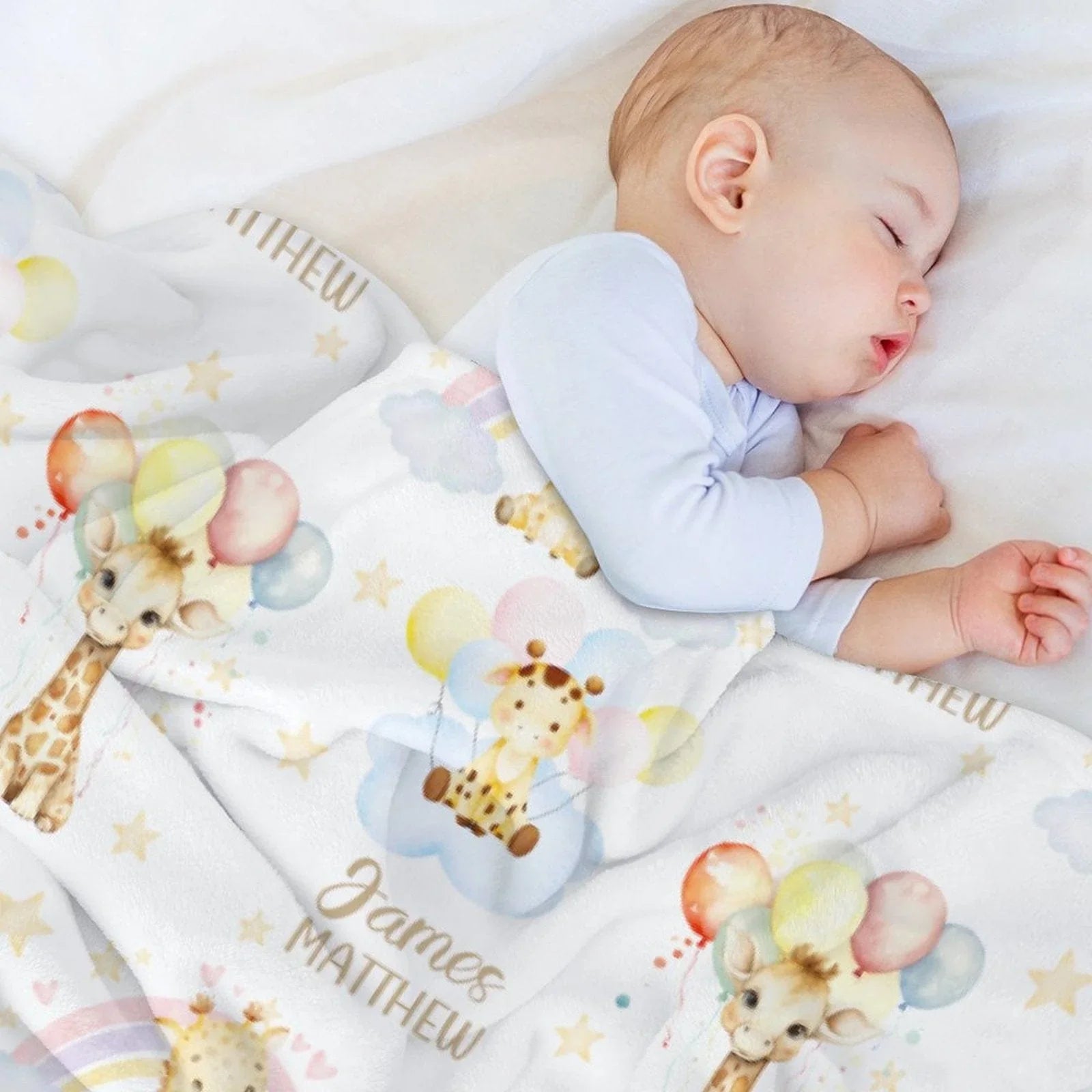 Personalized Rainbow Baby Giraffe Boy Girl Soft Name Blanket - Joliny