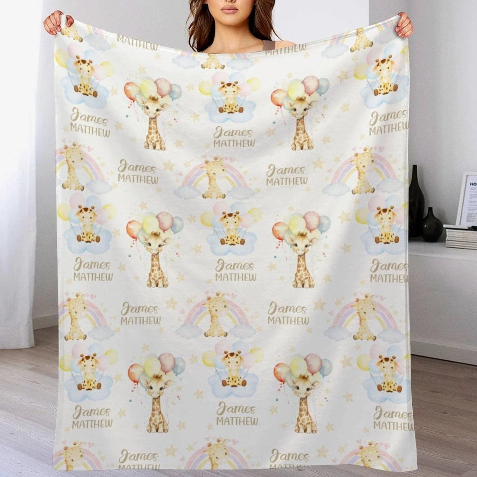 Personalized Rainbow Baby Giraffe Boy Girl Soft Name Blanket - Joliny