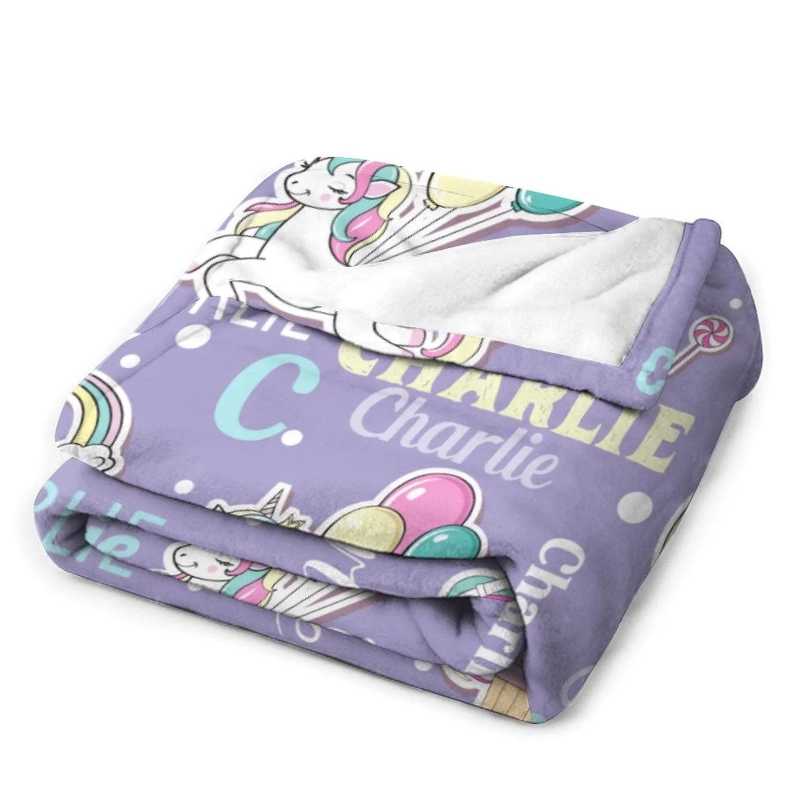 Personalized Unicorn Rainbow Name Blanket for Baby Girls Kids Toddler - Joliny
