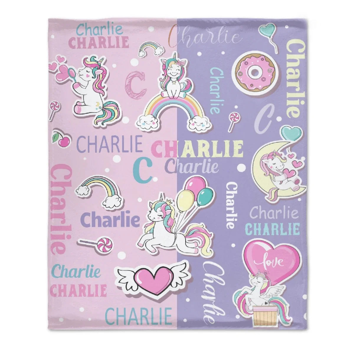 Personalized Unicorn Rainbow Name Blanket for Baby Girls Kids Toddler - Joliny