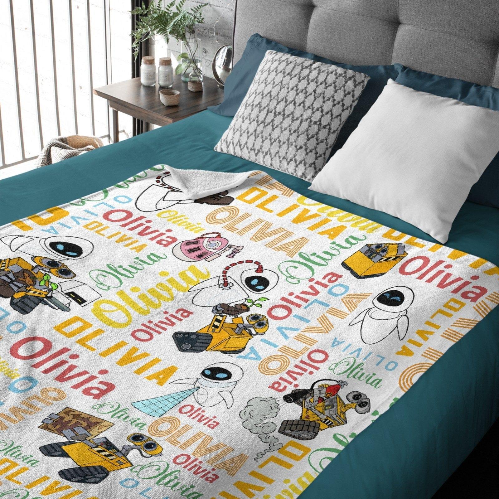 Personalized Watercolor Blanket With Name, Galaxy Robot Lovers Baby Kids Birthday Gift - Joliny