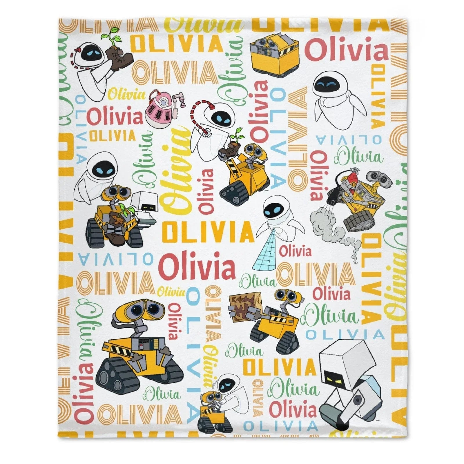Personalized Watercolor Blanket With Name, Galaxy Robot Lovers Baby Kids Birthday Gift - Joliny