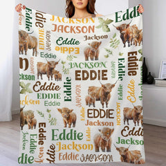 Free shipping✈️Personalized Highland Bull Calf And Leaf Name Blanket