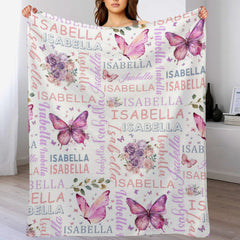 Free shipping✈️Personalised Purple Butterfly Floral Baby Blanket - Customised Gift for Baby Shower