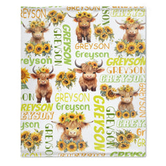 Free shipping✈️Personalized Daisy Highland Cow Baby Blanket with Name