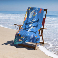 Lovely Undersea Summer Vacation - Personalized Beach Towel with Name