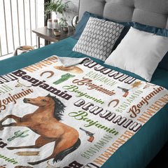 Free shipping✈️Personalized Brown Horse Denim Customized Name Blanket