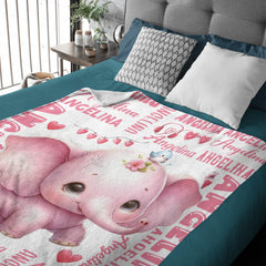 Free shipping✈️Personalized Cute Pink Elephant Gift Name Blanket