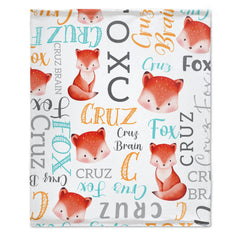 Free shipping✈️Personalized Fox Animal Baby Name Blanket