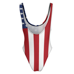 Personalized American Flag Photo Beach One-Piece Bathing Swimsuit For Women,Gift For Wife