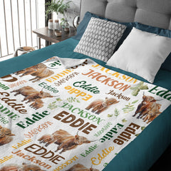 Free shipping✈️Personalized Highland Bull Calf And Leaf Name Blanket