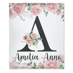 Free shipping✈️Pink Watercolor floral Monogram Baby Blanket