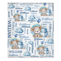 Free shipping✈️Personalized Blue And Pink Bear Cloud Name Blanket