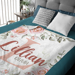 Free shipping✈️Pale Pink Watercolor Rose Name Blanket