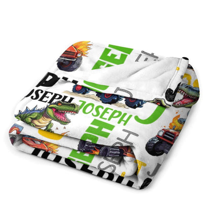 Personalized Baby Blanket Dinosaur Flame Pickup Name Custom Blanket