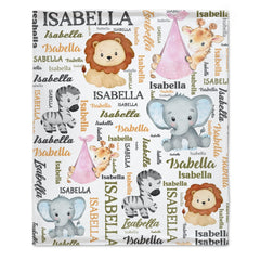 Free shipping✈️Personalized Pink Pocket Deer, Elephant, Zebra, Lion Animal Blanket With Colorful Names