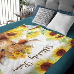 Free Shipping✈️Highland Cow Fall Floral Personalized Baby Girl Name Blanket