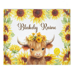 Free Shipping✈️Highland Cow Fall Floral Personalized Baby Girl Name Blanket