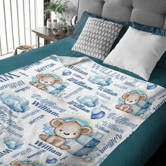 Free shipping✈️Personalized Blue And Pink Bear Cloud Name Blanket