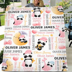 Free shipping✈️Personalized Pink Nightcap Bow Panda Baby Shower Blanket