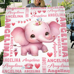 Free shipping✈️Personalized Cute Pink Elephant Gift Name Blanket