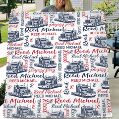 Free shipping✈️Personalized Semi Truck Baby Boy Blanket, Trucker Name Blanket