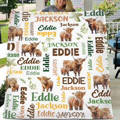 Free shipping✈️Personalized Highland Bull Calf And Leaf Name Blanket