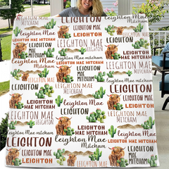 Free shipping✈️Personalized Highland Cow Cactus Sand Pile Name Blanket