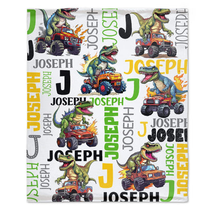 Personalized Baby Blanket Dinosaur Flame Pickup Name Custom Blanket