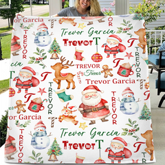 Name Custom Personalized Santa Claus Reindeer Snowman Christmas Blanket Home Decor Christmas Gifts For Kids Family Friends