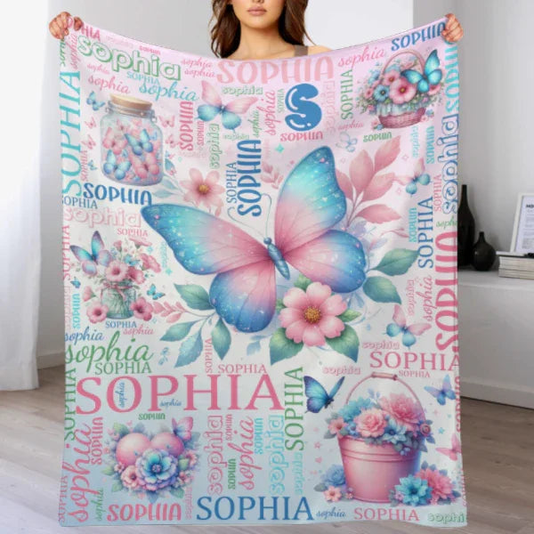 Custom Butterfly Blanket Name Personalized Baby Blanket - Gifts for Children Newborns - Joliny