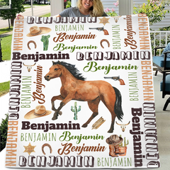 Free shipping✈️Personalized Brown Horse Denim Customized Name Blanket